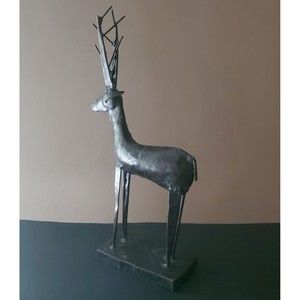 Brutalist Metal Sculpture, Figural Primitive Reindeer Elk Buck Wild Game Animal
